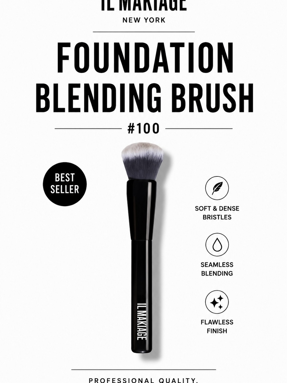 IL MAKIAGE Foundation Blending Brush #100 - Black Handle with Gray Bristles